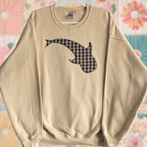 Plaid Whale Shark Patchwork Beige Embroidered Sweatshirt
